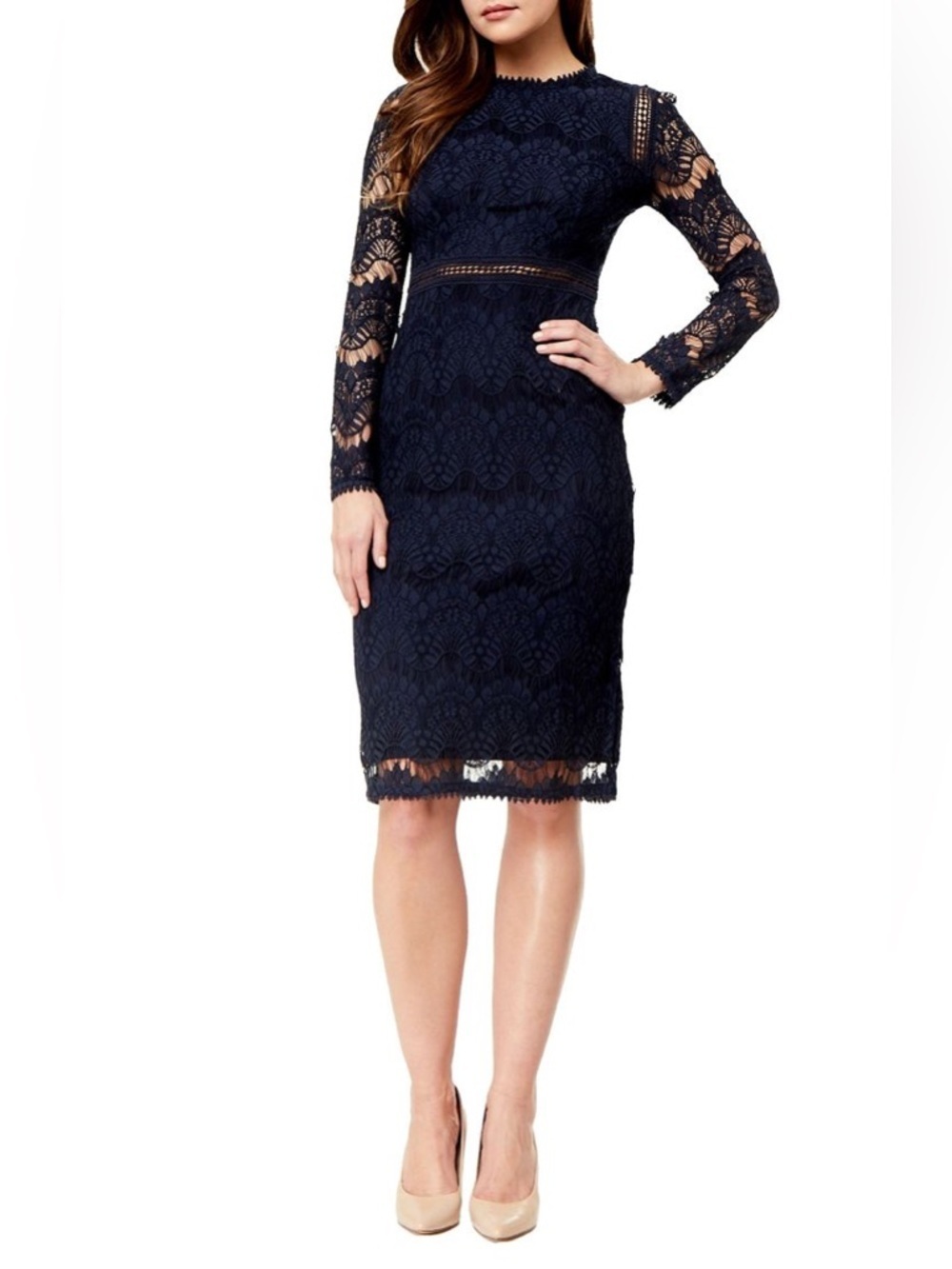 NEW Love x Design Lace Long Sleeve Midi Dress Navy Size XS